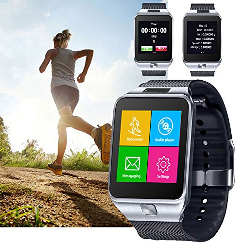 Indigi® GSM UNLOCKED Color Touch Screen Bluetooth Spy Camera Smart Watch Cell Phone - Great Gift! - Unlocked AT&T / T-Mobile - (Silver)