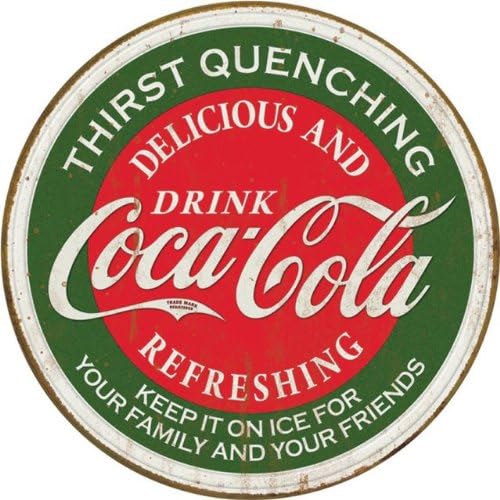 Desperate Enterprises Drink Coca-Cola - Thirst Quenching Round Tin Sign, 11.75" Diameter