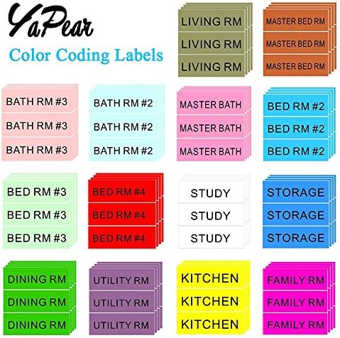 YaPear Home Moving Label, 4.7 inch Length x 1.57 Inch Width, 30 Labels per Room 4-bedroom House, 14 Different Colors Color Coding Labels Storage Label
