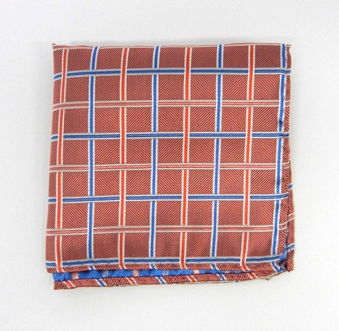 100% Silk Woven Coral Twill Grid Pocket Square
