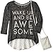 Beautees Girls' Big 3/4 Sleeve Lace Back Top with Wake up Awesome Screen