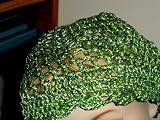 Cpm109lm, Hand Crocheted Lime Green Metallic Gimp Skull Cap