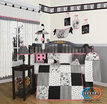 Boutique Beautiful Black White Flower & Dot 13PCS CRIB BEDDING SET Boutique Beautiful Black White Flower & Dot 13PCS CRIB BEDDING SET