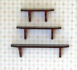 Dollhouse Miniature Set of 3 Mahogany Wall Shelves