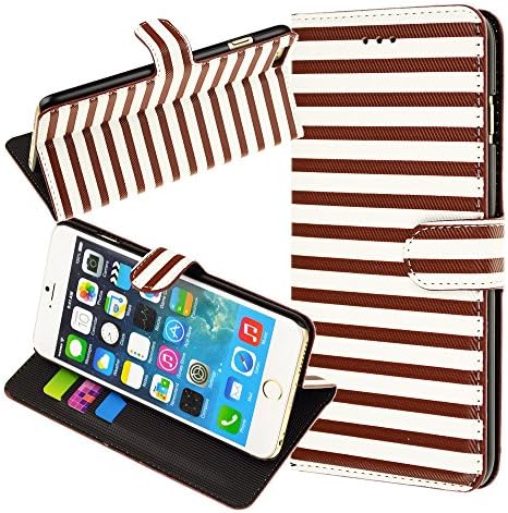 [Stand Feature] For iPhone 6 Plus (5.5) Case - Cross Stripe Wallet Case STAND Flip Cover for iPhone 6 Plus (5.5) (2014) (Brown / White)