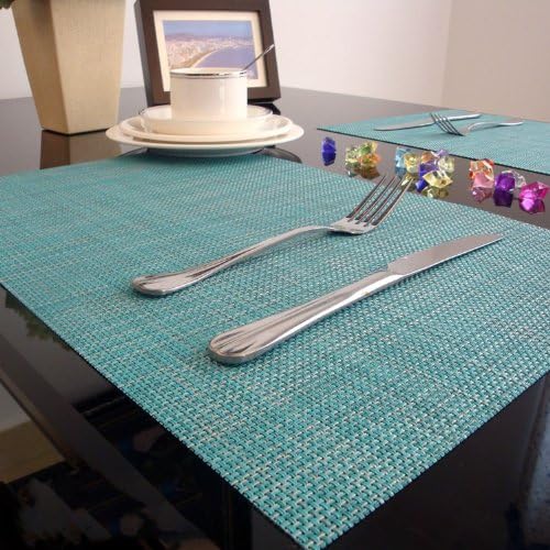 Gracelife 4/pack Simple Style Pure Color Weave Dining Room Placemats Heat Insulation Durable Anti-skid Table Mat Stain-resistant Protective Table Pad Dining Room Placemats Heat Insulation Household Placemats Blue