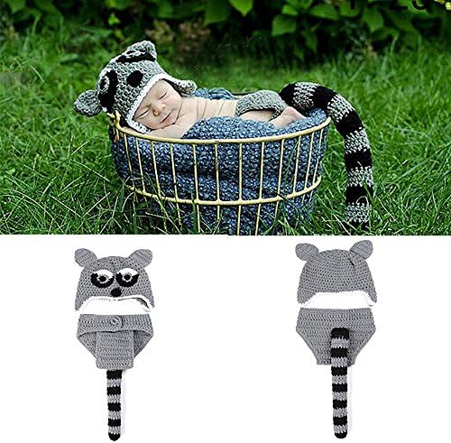 KooKu Photography Photo Props Crochet Knitted Leopard Cat Raccoon Newborn Outfits Costumes
