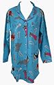 RocketWear Women's Elegant Cats Azure Long Sleeve Cotton Knit Button Front Nightshirt