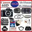 Canon EOS 60D 18 MP CMOS Digital SLR Camera with Canon EF-S 18-55mm f/3.5-5.6 IS Lens + EF-S 55-250mm f/4-5.6 IS + Huge Pro Shooter 32GB Accessory Package