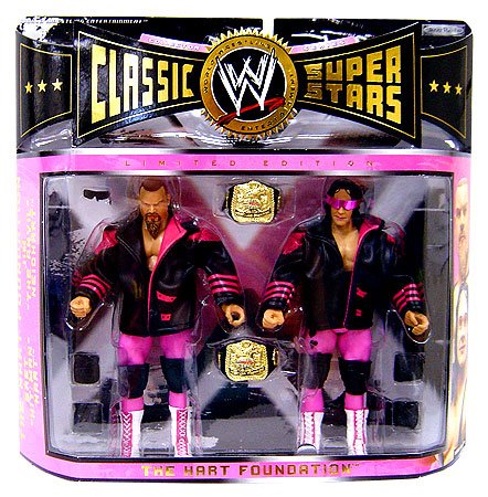 61YVEta2AJL WWE Wrestling Classic Superstars Exclusive Wrestlemania 7 Action Figure 2 Pack Hart Foundation Bret Hart and Jim Neidhart (Leather Jackets)