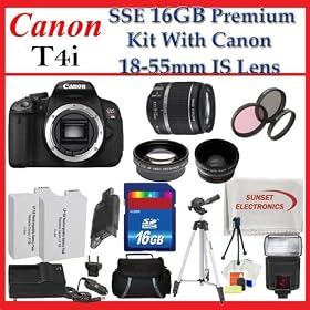 Canon EOS Rebel T4i SLR Digital Camera Kit with Canon 18-55mm Is Lens + Huge Accessories Package Including Wide Angle Macro Lens + 2x Telephoto Lens + 3 Pc Filter KIT + 16gb Sdhc Memory Card & Much More!!