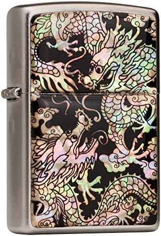 Zippo Mother of Pearl Handmade Double Dragon Design Black Pocket Oil Cigarette Tobacco Smoking Camping Lighter