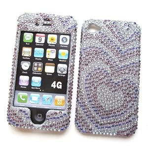 Apple iPhone 4 Snap-on Protector Hard Case Rhinestone Cover "Pretty Hearts" Design