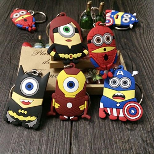 5pcs 2" Minions Cosplay Avengers Superheroes Figures Toys Keychain Dangle Charms Batman Ironman Spiderman