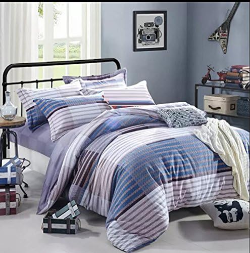Andreannie ®King Size Bedding Sets Simple Modern Stripe Soft Sanding Brushed for Family Suitable for Autumn and Winter 100% Cotton Material 4pcs Duvet Cover Bed Sheet Pillowcase Without Comforter
