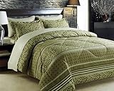 8 Piece / 3 tone sage floral comforter set / Bed in a Bag / Queen size Bedd ....