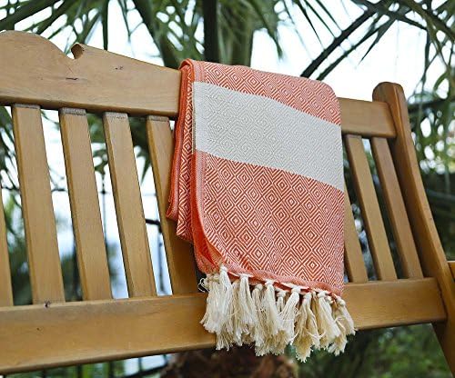 Kikoya Brand Diamond Pattern Pestemal Turkish Towel, 39 Inch x 70 Inch (Orange)