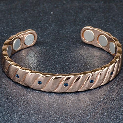 Elegant Copper Bracelet - HELIOS Women's Copper Magnetic Healing Bracelet - Stylish Handcrafted 7" Twisted Rope Style Bangle with 6 Powerful Magnets for Wrist Pain - Women's Gift - 5 Hand Selected Natural Blue Sapphire Gemstones - 100% Money Back if you don't LOVE IT!