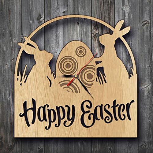 Easter Bunny Happy Holidays Wall Clock - Decorate your home with Modern Easter Egg Art - Best gift for friend, family, mom and dad - Win a prize for feedback