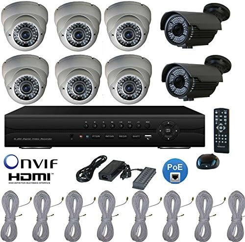 24ch 1080p NVR, 8 IP 2.8-12mm IR Cameras, 6x 1080p Domes 2x 1080p IP Bullet +POE 8x 50'CABLES
