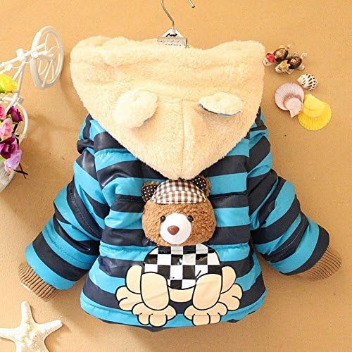 Boy Girl Kid Winter Jackets Baby Teddy Bear Hoodie Fleece Coat Outerwear 1T-3T (140(2T-3T), Blue)
