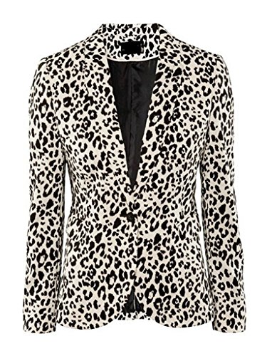 Choies Women's Cotton Leopard Print Collarless Blazer Casual Office Blazer