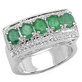 Classic 1.75 Carat Genuine Emerald Ovals 5-Stone Sterling Silver Ring