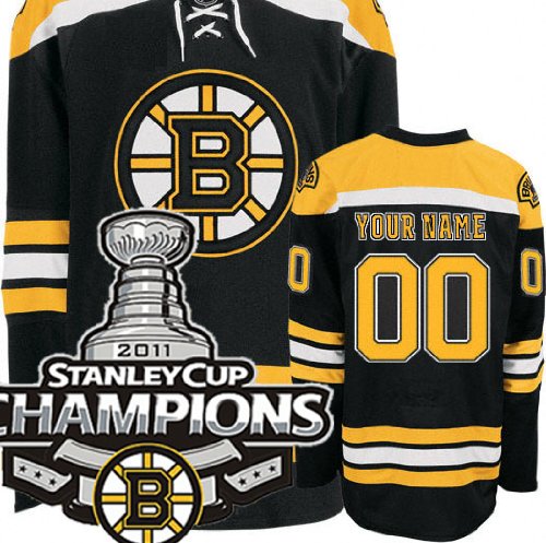 Personalized EDGE Boston Bruins Authentic NHL Jerseys ANY NAME/NO# Home Black Hockey Jersey w/2011 Stanley Cup Champions Patch (48/M)