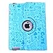 HDE Rotating iPad Case Magnetic Folding Leather Cover Folio Flip Stand for Apple iPad 2 iPad 3 iPad 4 (Blue Cartoon)
