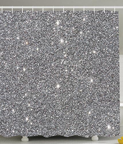 Think Yes Gray Glitter Effect Print Shower Curtain FauSilver Texture Fabric Matte Picture Modern Bathroom Decorations Home Decor for Apartments and Houses