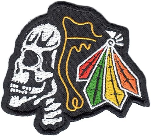 Black Hawks Skull Embroidered Iron-On Patch (3" - 1 Patch)