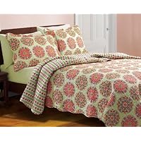 Modern Medallion Coral Pink Quilt Sham Set