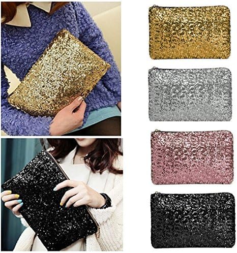 Xzqing Women's Girls Glitter Clutch Dazzling Sequin Fashion Party Handbag Evening Bag Black