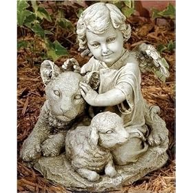 Joseph's Studio Cherub With Lion & Lamb Garden Statue 12