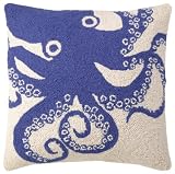 Peking Handicraft Hook Pillow, Blue Octopus, 18-by-18-Inch