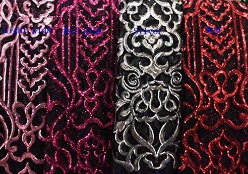 Hot Pink Sequins on Black Netting Embroidered Show/evening/stage Dress Fabric 51 Inches Width By the Yard