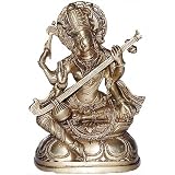 Metal Sculpture of Hindu Goddess Saraswati in Brass