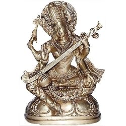 Metal Sculpture of Hindu Goddess Saraswati in Brass