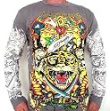 New Ed Hardy By Christian Audigier Platinum Mens Multiprint "Tiger" Tattoo T-shirt in Gray~newest 2009 Collection