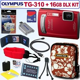 Click here to buy Olympus TG-310 14.0 MP Digital Camera (Red) + 16GB Deluxe Accessory Kit by Olympus.