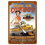 Railroad Pin-up Girl California Zephyr Cowgirl Rio Grande Tin Metal Sign Reproduction