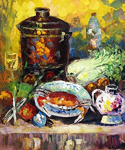 Custom-make Anything Oil Painting You Like-cuisine Oil Painting a Crab with Mang Vegetables