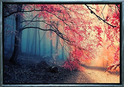 Startonight Luxury Framed Art Silver Red Leaves Dual View Surprise 27.56 Inch By 39.37 Inch Trees Collection Wall Art