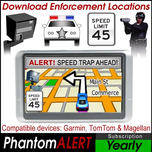 PhantomALERT Red Light Camera and Speed Light Detector Software for select Garmin - TomTom and Magellan GPS (1-Year Download Subscription)