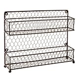 MyGift® Rustic Brown Dual Tier Wire Spice Rack Jars Storage Organizer (Kitchen Countertop or Wall Mount)