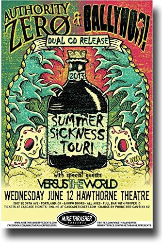 Authority Zero Poster - 11 x 17 Concert Promo on the 2013 Summer Sickness Tour -- PDXjune13