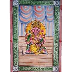 Tagesdecke �berwurf Wandbehang Ganesha 205x135 cm Baumwolle Handbemalung indischer Dekostoff
