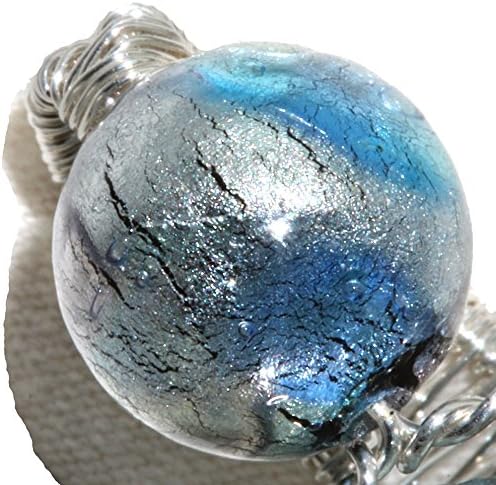 Aqua Aura Spirit Quartz Wire Wrap Pendant Sterling with Venetian Glass Opalescent Foil Bead By Puppylove