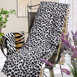 Blancho Bedding - [Leopard Brown] Micro Mink Fur Throw Blanket w/ 14.5 OZ filling (50 by 70 inches)