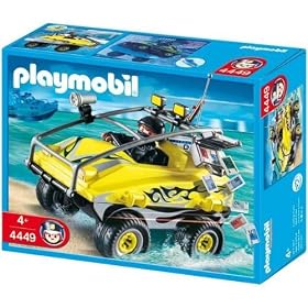 PLAYMOBIL 4449 - V�hicule amphibie et gangster + 4262 MOTARD DE POLICE + 3655 Policier / quad (Les policiers pack bundle)